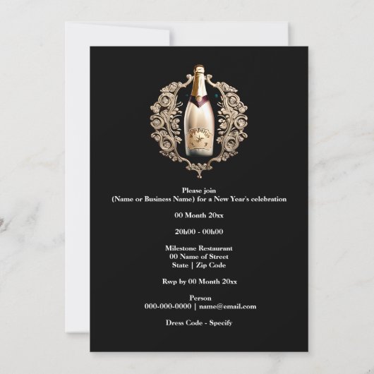 Zwart stropdas formeel evenement | mousserende wi kaart (Achterkant)