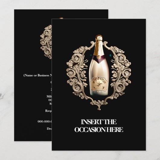 Zwart stropdas formeel evenement | mousserende wi kaart (Voorkant / Achterkant)