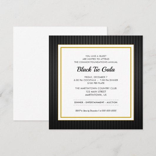 Zwart Stropdas Gala | Zakelijk professioneel diner Kaart (Voorkant / Achterkant)