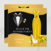 Zwart Stropdas Geel bedrijfvormig diner Kaart (Voorkant / Achterkant)
