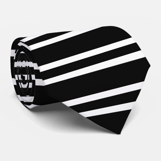 Zwart Stropdas met dunne horizontale witte strepen (Opgerold)