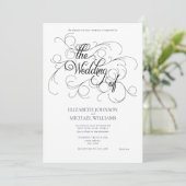 Zwart Stropdas met elegant zwart/wit script Inv Kaart (Staand voorkant)