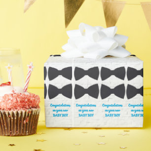 Zwart Stropdas op wit met Blue Baby Text Text Cadeaupapier