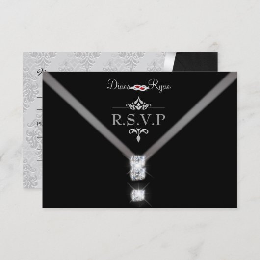 Zwart Stropdas R.S.V.P. RSVP Kaartje (Voorkant / Achterkant)