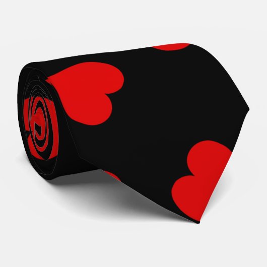 Zwart Stropdas Red Hearts (Opgerold)