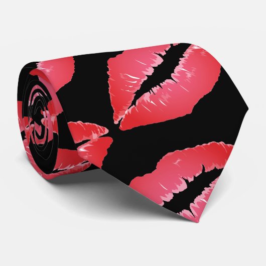 Zwart Stropdas Red Voluptuous Large RED Lips (Opgerold)