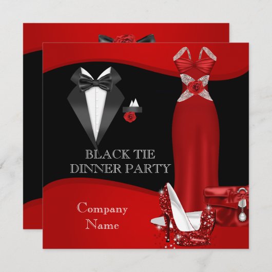 Zwart Stropdas Rood 3 voor bedrijf met formeel din Kaart (Voorkant / Achterkant)