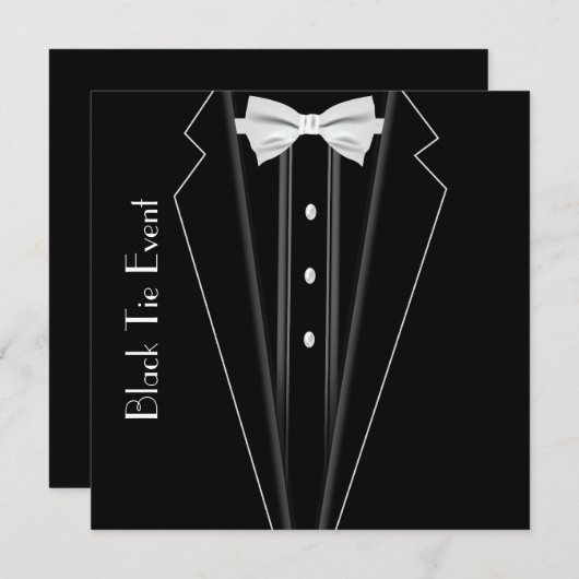 Zwart Stropdas Tuxedo Formele uitnodiging (Voorkant / Achterkant)