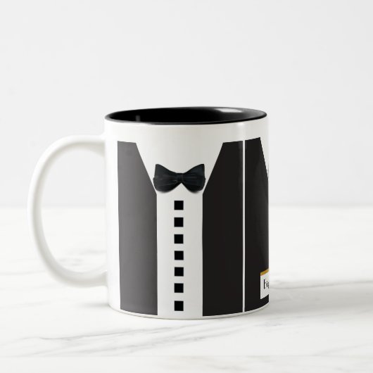 Zwart Stropdas Tuxedo 🎩 Grappig Kantoor Monogram Tweekleurige Koffiemok (Links)