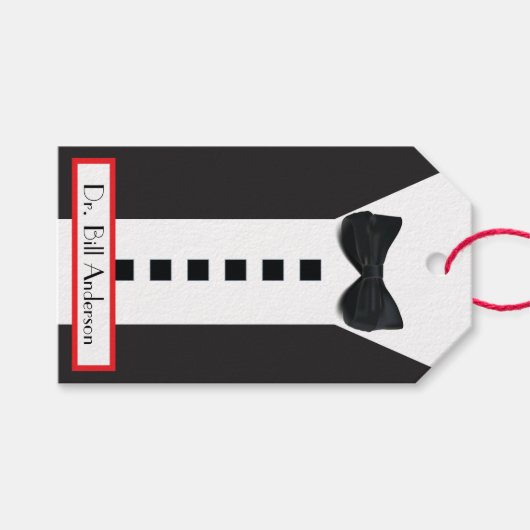 Zwart Stropdas Tuxedo 🎩 Grappig Monogram Cadeaulabel (Voorkant (Horizontaal))