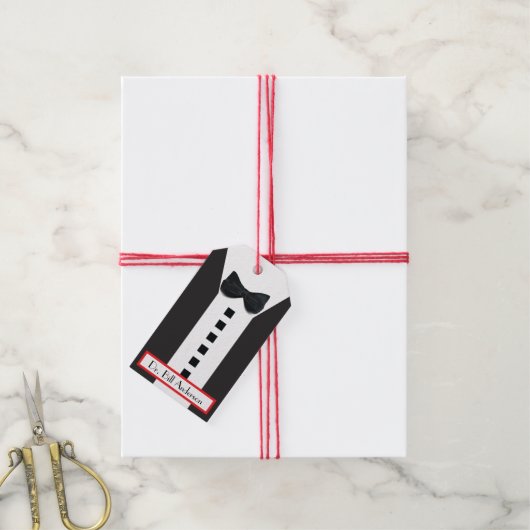 Zwart Stropdas Tuxedo 🎩 Grappig Monogram Cadeaulabel (Met Touw)