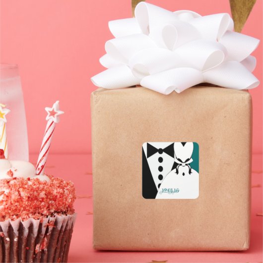 Zwart Stropdas Vierkante Sticker (Feest)