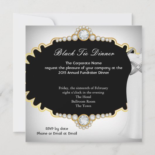 Zwart Stropdas voor bedrijven - wit goud Kaart (Achterkant)