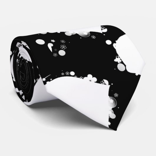 Zwart Stropdas Wit Emo Harten (Opgerold)