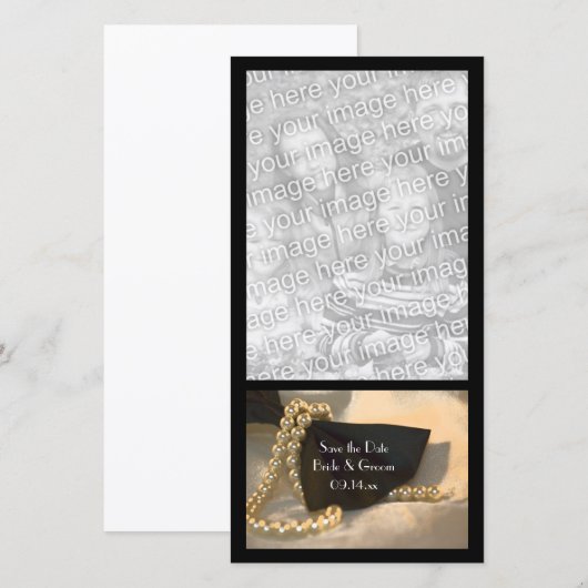 Zwart Stropdas Witte parels Weddenschap Bespaar de Save The Date (Voorkant / Achterkant)
