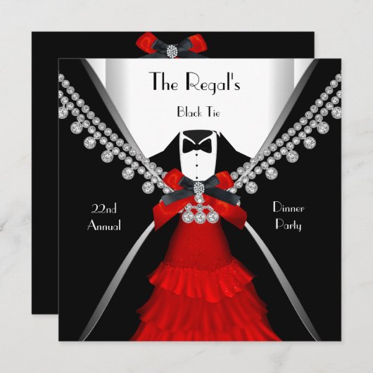 Zwart Stropdas Witte Rode Bow Kaart (Voorkant / Achterkant)