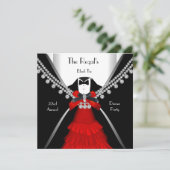 Zwart Stropdas Witte Rode Bow Kaart (Staand voorkant)