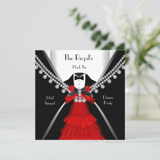 Zwart Stropdas Witte Rode Bow Kaart (Staand voorkant)