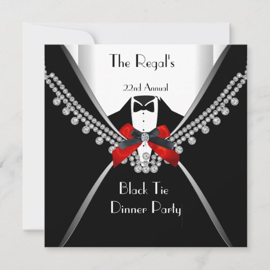 Zwart Stropdas Witte Rood Bow Partij 2 Kaart (Voorkant)