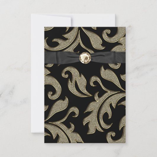 Zwart Stropdas Zwart Goud Damask Party Invitation  Kaart (Voorkant)