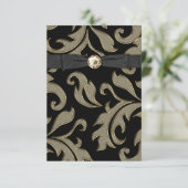 Zwart Stropdas Zwart Goud Damask Party Invitation  Kaart (Staand voorkant)