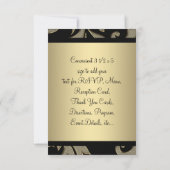 Zwart Stropdas Zwart Goud Damask Party Invitation  Kaart (Achterkant)