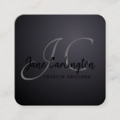 Zwart stuureffect modern monogram vierkante visitekaartje (Voorkant)