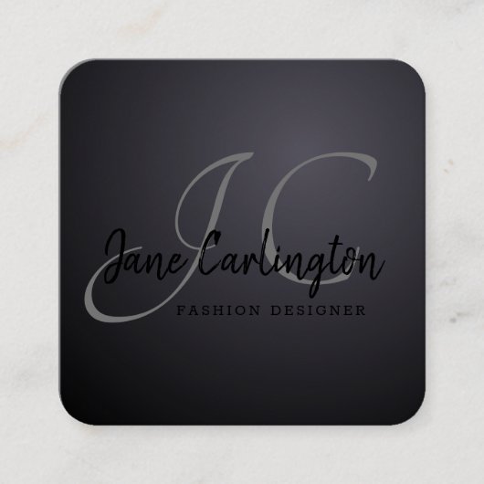 Zwart stuureffect modern monogram vierkante visitekaartje (Voorkant)