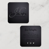 Zwart stuureffect modern monogram vierkante visitekaartje (Voorkant / Achterkant)