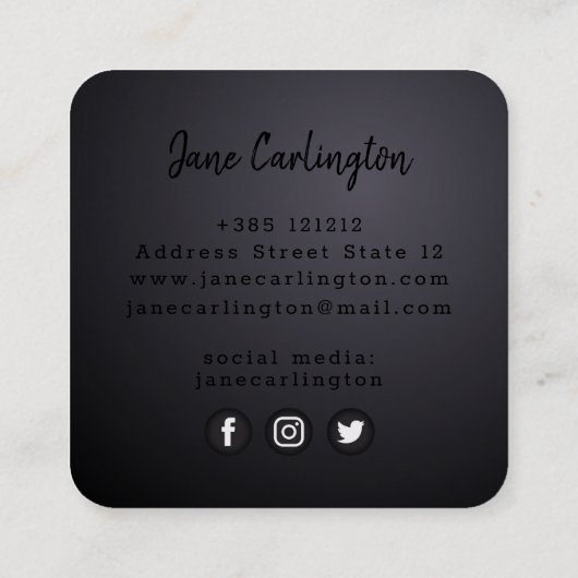 Zwart stuureffect modern monogram vierkante visitekaartje (Achterkant)
