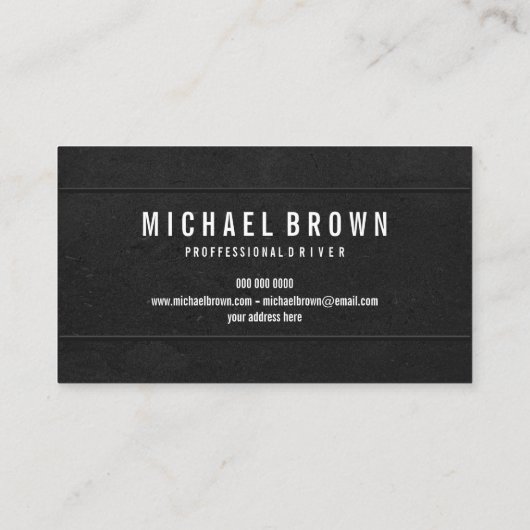 Zwart stuurprogramma minimalistisch standaard mode visitekaartje (Achterkant)