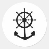 Zwart stuurwiel ankerpictogram ronde sticker (Voorkant)