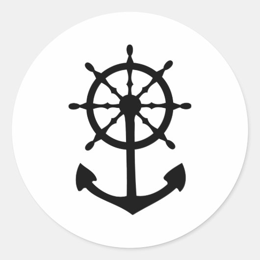 Zwart stuurwiel ankerpictogram ronde sticker (Voorkant)