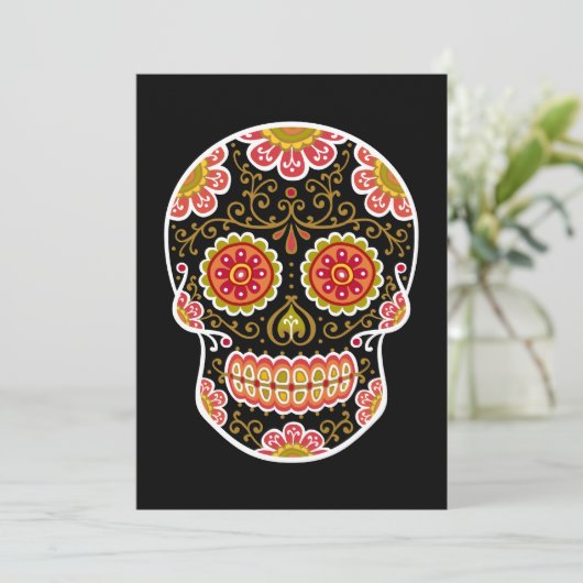 Zwart Sugar Skull Zwart 5" x 7" uitnodiging (Staand voorkant)