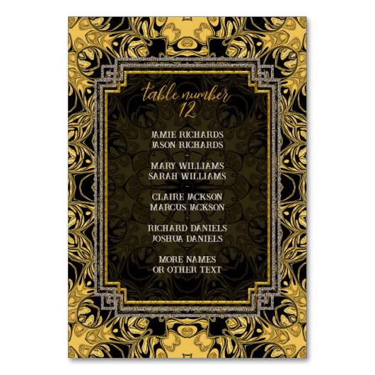 Zwart Sun Gold Zwart Tafel No. w / Gastennamen Kaart (Achterkant)