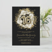 Zwart Sweet 16 gouden Waterverf ballonnen Kaart (Staand voorkant)