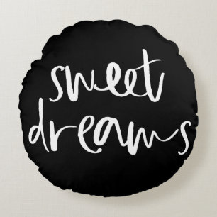 Zwart Sweet Dreams Hand Lettering Ronde Kussen