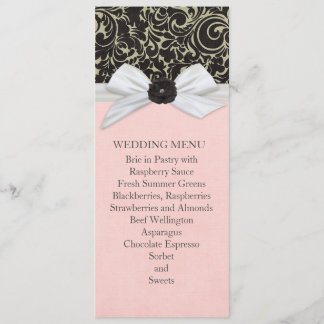 Zwart Swirls Bloemenlint Damask Bruiloft Menu