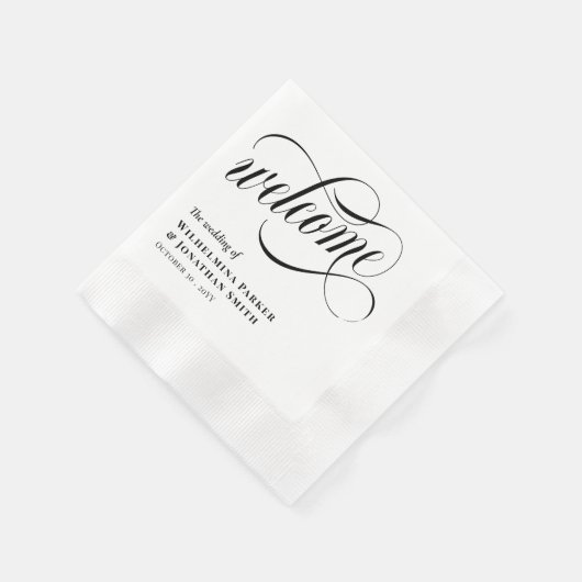 Zwart Swirly Script bruiloft welkom Servet (Hoek)