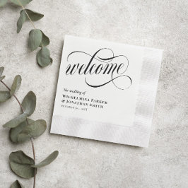 Zwart Swirly Script bruiloft welkom Servet