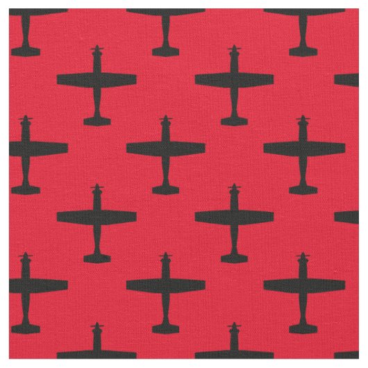 Zwart T-6 Texaan 2 Silhouette Pattern Red Fabric Stof (Close Up)