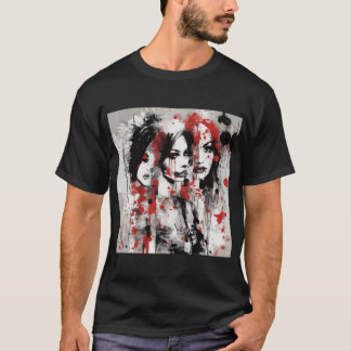 Zwart T-Shirt, Drievoudig Vrouwen Gezicht T-shirt