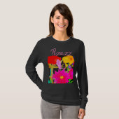 Zwart T-shirt met bloemen door artiest (Voorkant volledig)