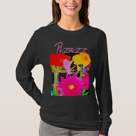 Zwart T-shirt met bloemen door artiest (Voorkant)