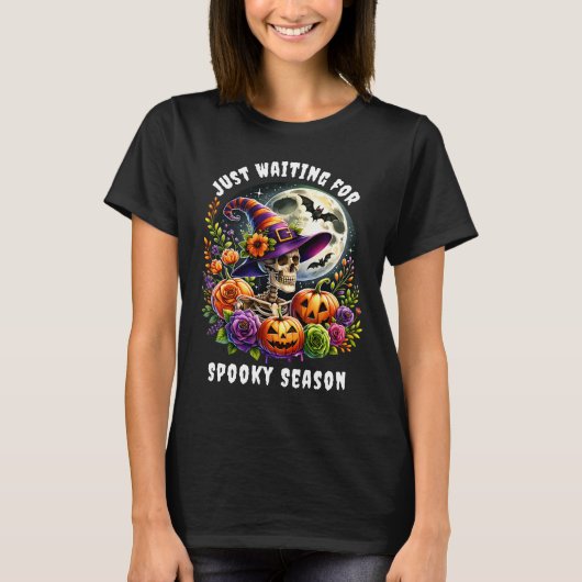 Zwart T-shirt met Halloween Skeleton (Voorkant)