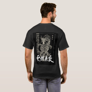 zwart T-shirt met halve mouwen en drakenontwerp