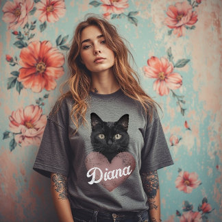 Zwart T-shirt met hart en kat – Op maat gemaakte n