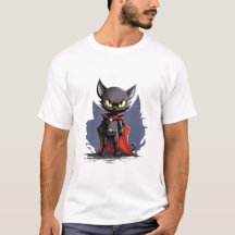 Zwart T-shirt met Superheldkat en Rode Cape