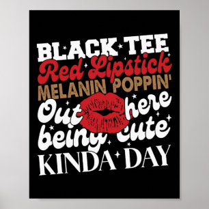 Zwart T-shirt Rode Lipstick Melanin Juneteenth Zwa Poster