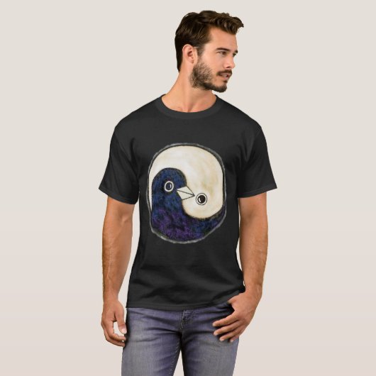 Zwart T shirt Yin Yang ontwerp vredesduiven (Voorkant volledig)